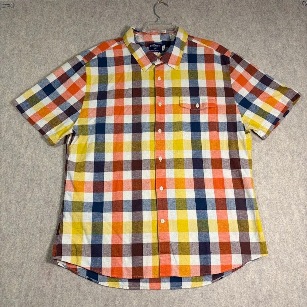 United by Blue Shirt Mns XXL Multicolor Cotton Hemp Plaid Short Sleeve Casual XL